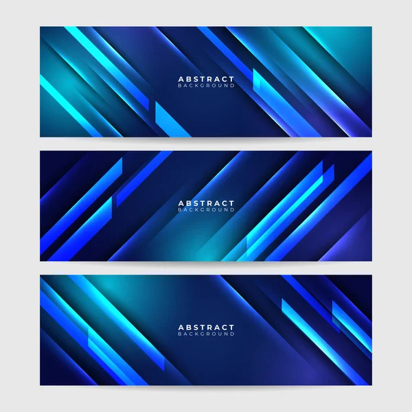 Set Modern Abstract Dark Blue Banner Background Vector Illustration Template — Stockvektor