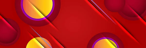 現代抽象的な濃い赤オレンジ黄色のバナーの背景 グラデーションサークルライトレッドとイエローカラフルな抽象ワイドバナーデザインの背景 — ストックベクタ