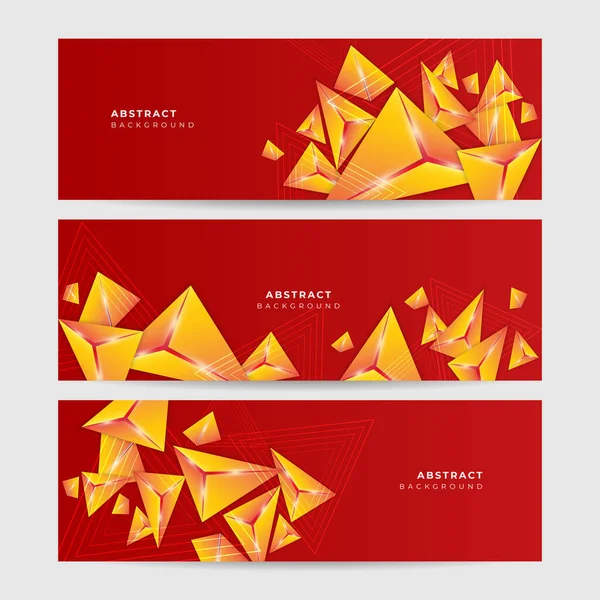 Modern Abstract Dark Red Orange Yellow Banner Background Set Triangle — Stockvektor
