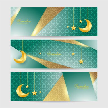 Ramadhan beyaz yeşil renkli geniş pankart tasarım arkaplanı