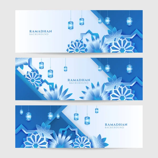 Set Von Ramadhan Blauen Bunten Breiten Banner Design Hintergrund Islamische — Stockvektor