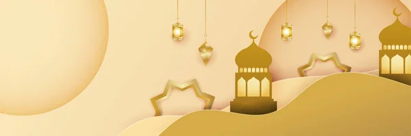 Ramadhan Gelbgold Bunte Breite Banner Design Hintergrund Islamische Ramadan Kareem — Stockvektor