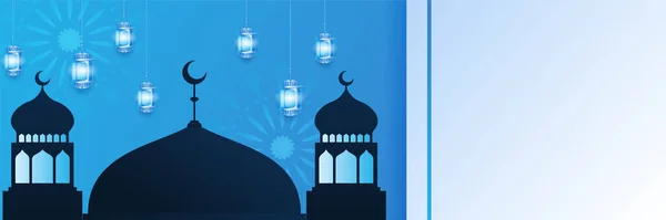 Islamische Ramadan Kareem Banner Hintergrund Mit Halbmond Muster Mond Stern — Stockvektor
