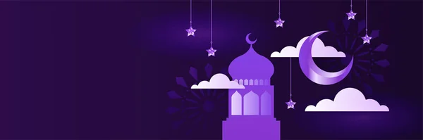 Islamsk Ramadan Kareem Banner Bakgrunn Med Halvmånesigd Måne Stjerne Moske – stockvektor