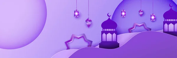 Islamitische Ramadan Kareem Banner Achtergrond Met Halve Maan Patroon Maan — Stockvector