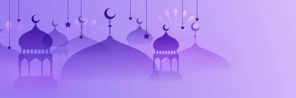 Islamsk Ramadan Kareem Banner Bakgrunn Med Halvmånesigd Måne Stjerne Moske – stockvektor