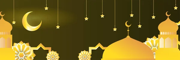 Ramadán Islámico Kareem Banner Fondo Con Patrón Creciente Linterna Mezquita — Vector de stock
