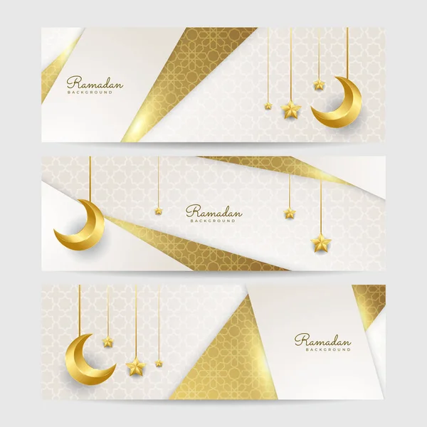 Uppsättning Ramadhan Vit Färgglada Bred Banner Design Bakgrund — Stock vektor