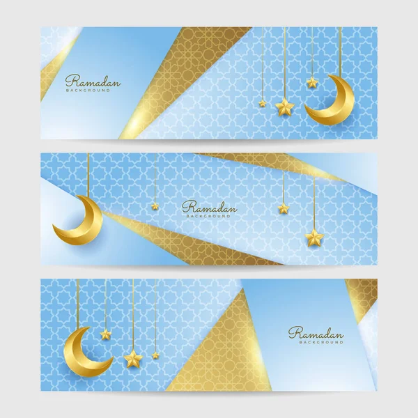 Uppsättning Ramadhan Vit Blå Färgglada Bred Banner Design Bakgrund — Stock vektor