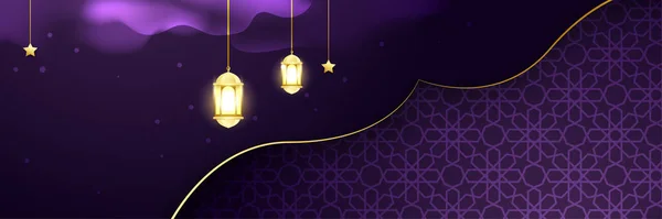 Ramadhan Mor Renkli Geniş Pankart Tasarımı Arka Planı — Stok Vektör