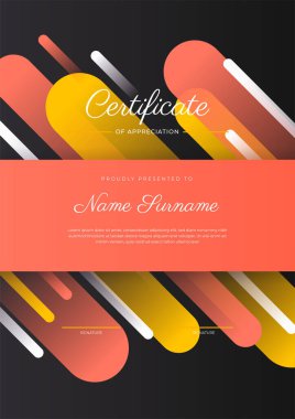 Modern renkli diploma sertifikası şablonu. Lüks rozetli ve modern hat şablonlu başarı sertifikası. Ödül, iş ve eğitim ihtiyaçları için