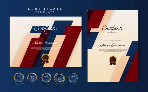 Modern Blauw Certificaat Van Prestatie Border Template Met Luxe Badge — Stockvector