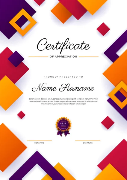 Modelo Certificado Diploma Colorido Elegante Moderno Certificado Modelo Fronteira Realização — Vetor de Stock