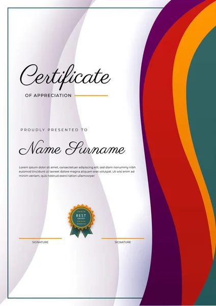 Nowoczesny Elegancki Kolorowy Wzór Certyfikatu Dyplomowego Świadectwo Osiągnięcia Szablonu Granicy — Wektor stockowy