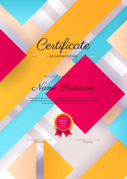 Modelo Certificado Diploma Colorido Elegante Moderno Certificado Modelo Fronteira Realização —  Vetores de Stock