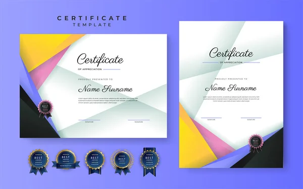 Modèle Frontière Certificat Réussite Bleu Moderne Avec Badge Luxe Motif — Image vectorielle