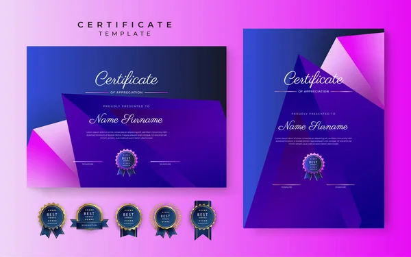 Modèle Frontière Certificat Réussite Bleu Moderne Avec Badge Luxe Motif — Image vectorielle