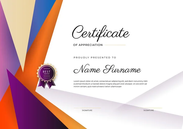 Modern Elegant Colorful Diploma Certificate Template Certificate Achievement Border Template — Vettoriale Stock
