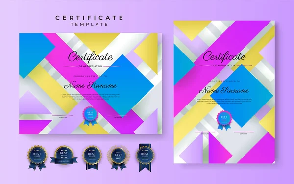 Modèle Frontière Certificat Réussite Bleu Moderne Avec Badge Luxe Motif — Image vectorielle