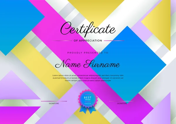 Moderno Elegante Modello Certificato Diploma Colorato Modello Confine Certificato Conseguimento — Vettoriale Stock