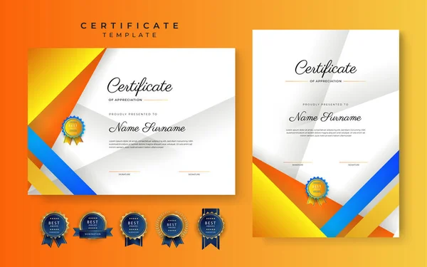 Modern Blauw Certificaat Van Prestatie Border Template Met Luxe Badge — Stockvector