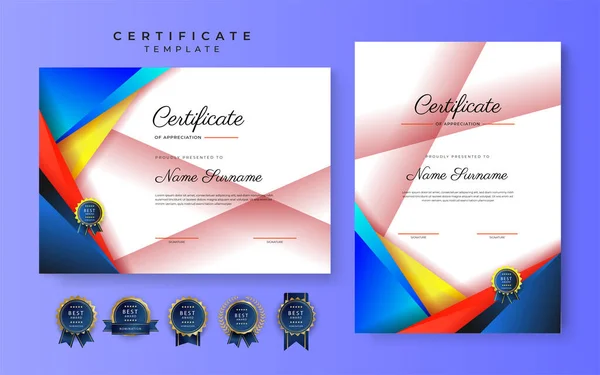Modèle Frontière Certificat Réussite Bleu Moderne Avec Badge Luxe Motif — Image vectorielle