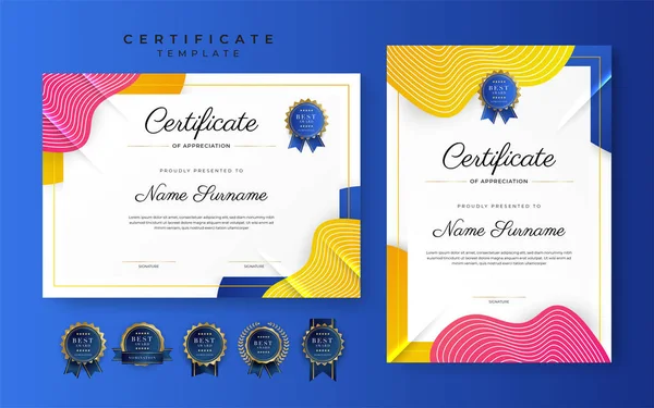 Modern Blue Certificate Achievement Border Template Luxury Badge Modern Line — Stock Vector