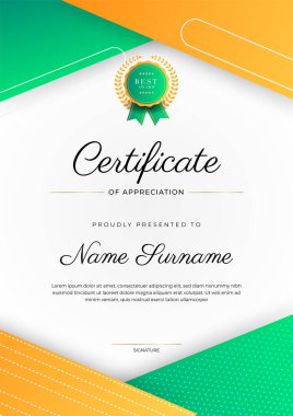 Modern renkli diploma sertifikası şablonu. Lüks rozetli ve modern hat şablonlu başarı sertifikası. Ödül, iş ve eğitim ihtiyaçları için