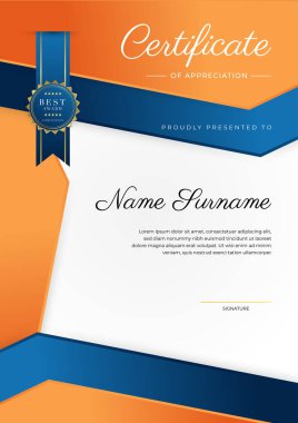 Modern renkli diploma sertifikası şablonu. Lüks rozetli ve modern hat şablonlu başarı sertifikası. Ödül, iş ve eğitim ihtiyaçları için