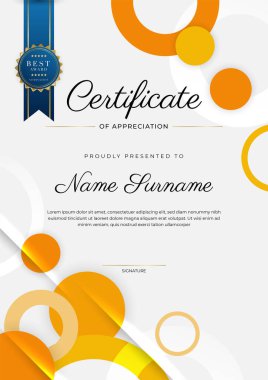 Modern renkli diploma sertifikası şablonu. Lüks rozetli ve modern hat şablonlu başarı sertifikası. Ödül, iş ve eğitim ihtiyaçları için