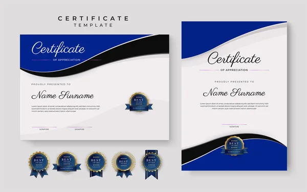 Modern Blue Certificate Achievement Border Template Luxury Badge Modern Line — Stock vektor