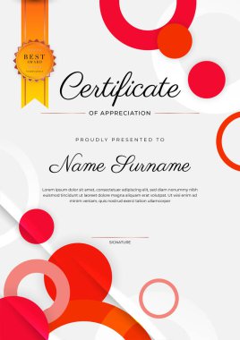 Modern renkli diploma sertifikası şablonu. Lüks rozetli ve modern hat şablonlu başarı sertifikası. Ödül, iş ve eğitim ihtiyaçları için