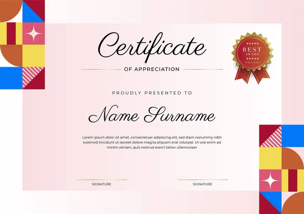 Modelo Certificado Diploma Colorido Elegante Moderno Certificado Modelo Fronteira Realização —  Vetores de Stock