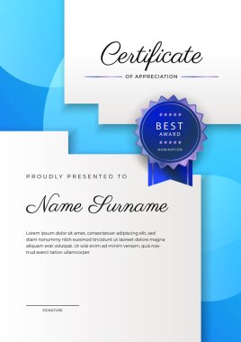 Modern renkli diploma sertifikası şablonu. Lüks rozetli ve modern hat şablonlu başarı sertifikası. Ödül, iş ve eğitim ihtiyaçları için