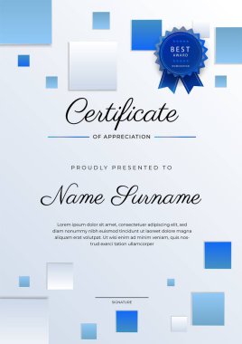 Modern renkli diploma sertifikası şablonu. Lüks rozetli ve modern hat şablonlu başarı sertifikası. Ödül, iş ve eğitim ihtiyaçları için