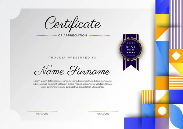 Modern Elegant Colorful Diploma Certificate Template Certificate Achievement Border Template — Vetor de Stock