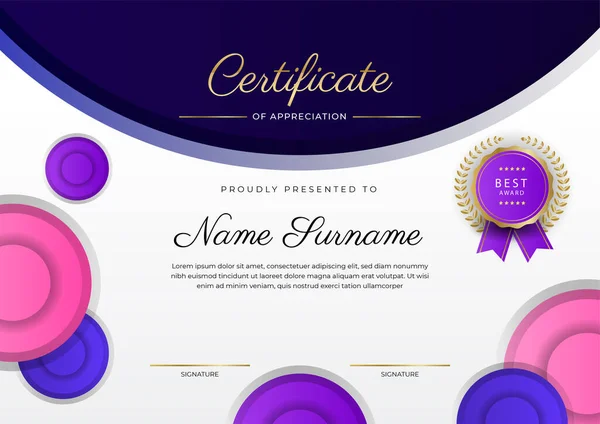 Modelo Certificado Diploma Colorido Elegante Moderno Certificado Modelo Fronteira Realização — Vetor de Stock