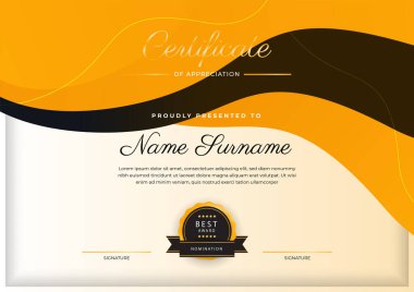 Modern renkli diploma sertifikası şablonu. Lüks rozetli ve modern hat şablonlu başarı sertifikası. Ödül, iş ve eğitim ihtiyaçları için