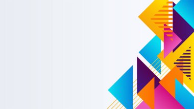 Soyut renkli şekiller sunum arkaplanı. Gradyan dinamik çizgiler arka plan. Modern mozaik mavi turuncu renkli geometrik tasarım arka planı