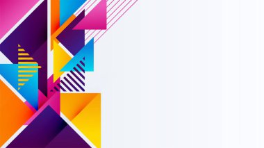 Soyut renkli şekiller sunum arkaplanı. Gradyan dinamik çizgiler arka plan. Modern mozaik mavi turuncu renkli geometrik tasarım arka planı