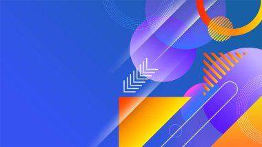 Soyut mavi şekiller sunum arkaplanı. Gradyan dinamik çizgiler arka plan. Modern mozaik mavi turuncu renkli geometrik tasarım arka planı