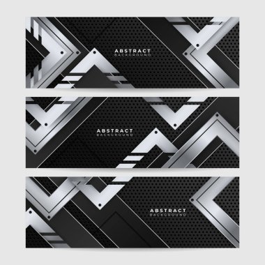 Soyut siyah metalik karbon nötr ışık örtüsü örgü tasarımı modern lüks fütüristik teknoloji arka planı. Oyun teknolojisi geniş pankart vektör illüstrasyonu.