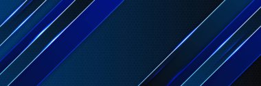 Soyut koyu mavi metalik karbon nötr ışık örtüsü örgü tasarımı modern lüks fütüristik teknoloji arka planı. Oyun teknolojisi geniş pankart vektör illüstrasyonu.