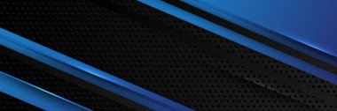 Soyut koyu mavi metalik karbon nötr ışık örtüsü örgü tasarımı modern lüks fütüristik teknoloji arka planı. Oyun teknolojisi geniş pankart vektör illüstrasyonu.