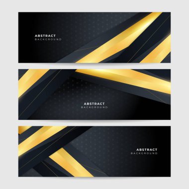 Soyut siyah altın metalik karbon nötr ışık örtüsü örgü tasarımı modern lüks fütüristik teknoloji arka planı. Oyun teknolojisi geniş pankart vektör illüstrasyonu.