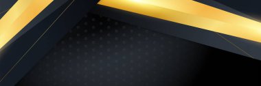 Soyut siyah altın metalik karbon nötr ışık örtüsü örgü tasarımı modern lüks fütüristik teknoloji arka planı. Oyun teknolojisi geniş pankart vektör illüstrasyonu.
