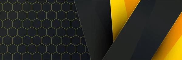 Abstraktes Schwarz Gelb Orange Metallisch Kohlenstoffneutrales Überlappendes Hexagonales Mesh Design — Stockvektor