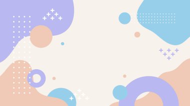 Soyut renkli Memphis düz geometrik şekiller arka plan. Çizgiler kare nokta üçgen daire ve dalgalı düz stil ile soyut kompozisyon. Poster, sunum, kart, kapak, afiş için tasarım.