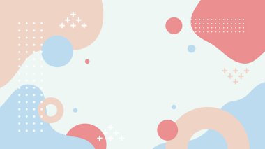 Soyut renkli Memphis düz geometrik şekiller arka plan. Çizgiler kare nokta üçgen daire ve dalgalı düz stil ile soyut kompozisyon. Poster, sunum, kart, kapak, afiş için tasarım.