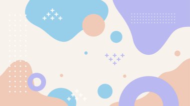 Soyut renkli Memphis düz geometrik şekiller arka plan. Çizgiler kare nokta üçgen daire ve dalgalı düz stil ile soyut kompozisyon. Poster, sunum, kart, kapak, afiş için tasarım.